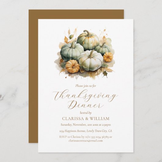 Elegantes Erntedank Abendessen Einladung (Vorne/Hinten)