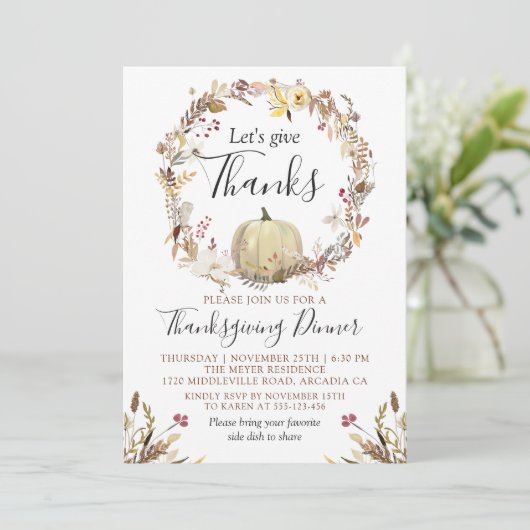 Elegantes Erntedank-Abendessen im Herbst Einladung (Stehend Vorderseite)