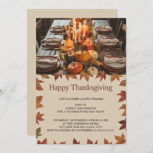 Elegantes Erntedank Einladung (Vorne/Hinten)