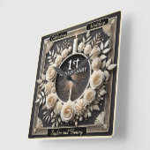 Elegantes erstes Jubiläum mit Blume Quadratische Wanduhr (Winkel)
