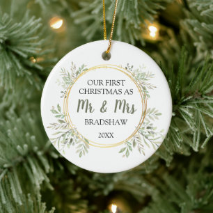 Elegantes erstes Weihnachten als Herr und Frau Keramik Ornament