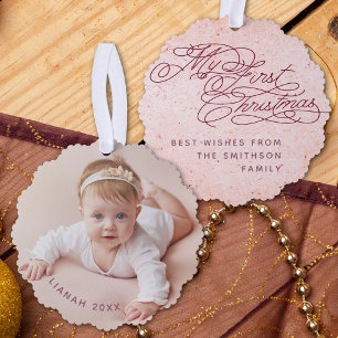 Elegantes erstes Weihnachten-Foto im Vintage-Stil Ornament Karte
