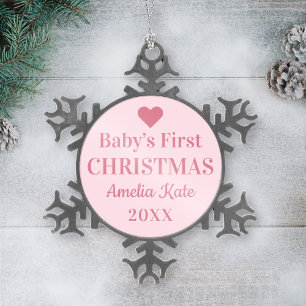 Elegantes erstes Weihnachten rosa Baby Mädchen Schneeflocken Zinn-Ornament