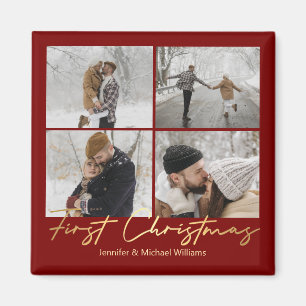 Elegantes erstes Weihnachten Rot Gold 4 Foto-Colla Magnet