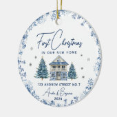 Elegantes erstes Weihnachtsfest - neue Zuhause-Blu Keramik Ornament (Links)