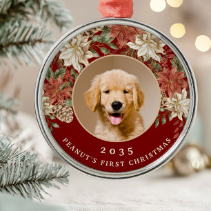 Elegantes erstes Weihnachtsfoto vom Hund Ornament Aus Metall