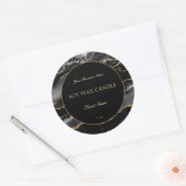 Elegantes Etikett für schwarze und goldene Marmork Runder Aufkleber (Umschlag)