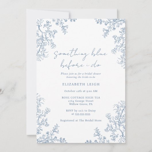 Elegantes Etwas Blaues Vintages Brautparty Einladung (Vorderseite)