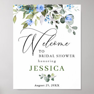 Elegantes Eucalyptus Blue Rose Brautparty Poster