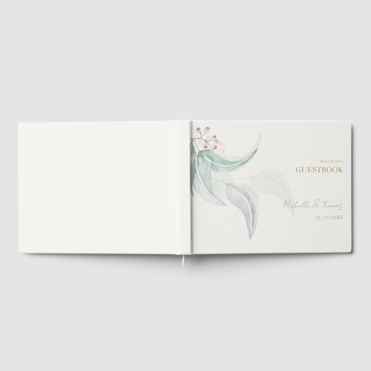 Elegantes Eucalyptus Boho Chic Golden Script Gästebuch (Voll)