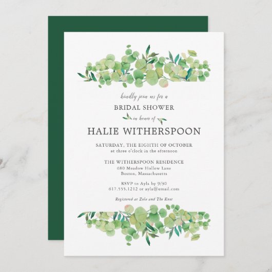 Elegantes Eucalyptus Foliage-Brautparty Einladung (Vorne/Hinten)