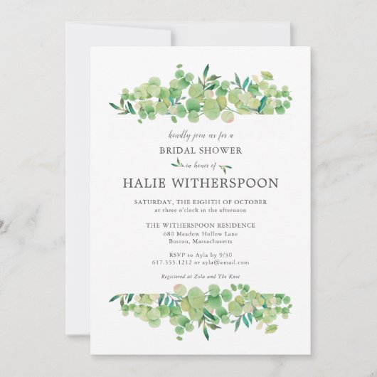 Elegantes Eucalyptus Foliage-Brautparty Einladung (Vorderseite)