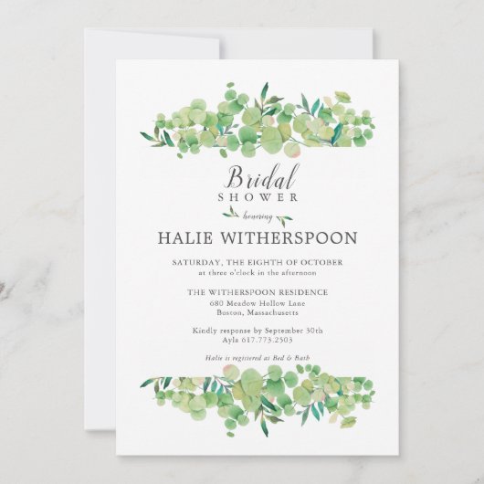 Elegantes Eucalyptus Foliage-Brautparty Einladung (Vorderseite)