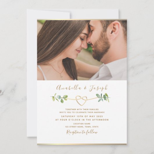 Elegantes Eucalyptus Foto Hochzeit Einladung (Vorderseite)