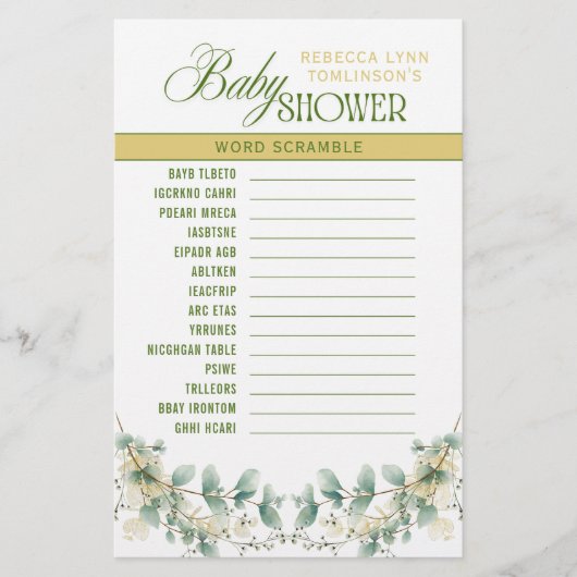 Elegantes Eucalyptus Gender Neutral Baby Shower Ga Briefpapier (Vorderseite)