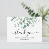 Elegantes Eucalyptus Green Foliage-Brautparty Dankeskarte (Stehend Vorderseite)