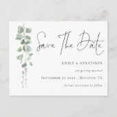 Elegantes Eucalyptus QR-Code-Skript Save the Date Postkarte (Vorderseite)