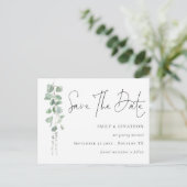 Elegantes Eucalyptus QR-Code-Skript Save the Date Postkarte (Stehend Vorderseite)
