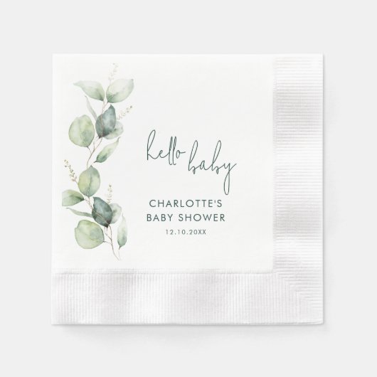 Elegantes Eucalyptus Script Baby Shower Paper Serviette (Vorderseite)
