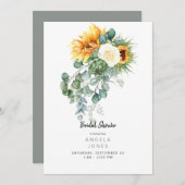 Elegantes Eucalyptus Sonnenblumen-Brautparty Einladung (Vorne/Hinten)