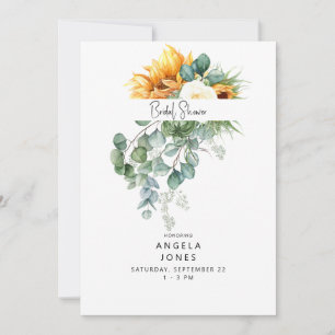 Elegantes Eucalyptus Sonnenblumen-Brautparty Einladung