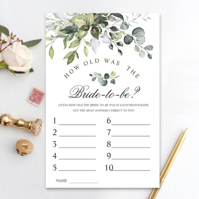 Elegantes Eucalyptus Watercolor Brautparty Game (Von Creator hochgeladen)