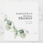 Elegantes Eucalyptus Watercolor-Brautparty Weinetikett (Einzelnes Label)