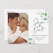 Elegantes Eucalyptus Wedding Foto Save the Date Postkarte (Vorne/Hinten)