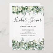 Elegantes Eucalyptus Weißes Foral-Brautparty Einladung (Vorne/Hinten)
