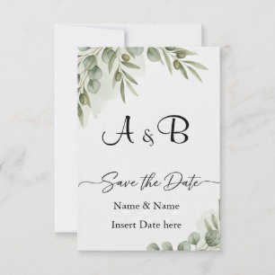 Elegantes Eukalyptus-Aquarell "Save the Date" Mono Save The Date