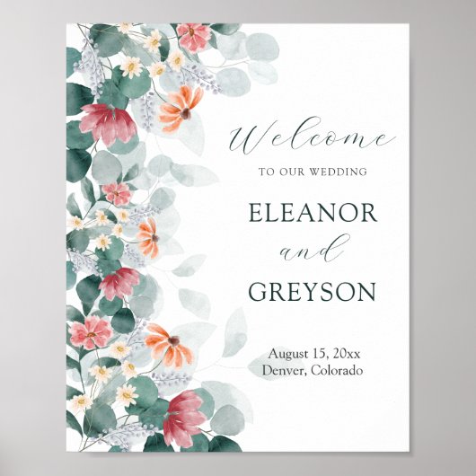 Elegantes Eukalyptus-Begrüßungspposter der Wildblu Poster (Vorne)