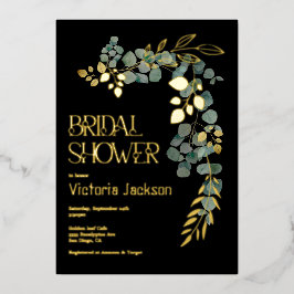 Elegantes Eukalyptus-Blätter-Brautparty Folieneinladung