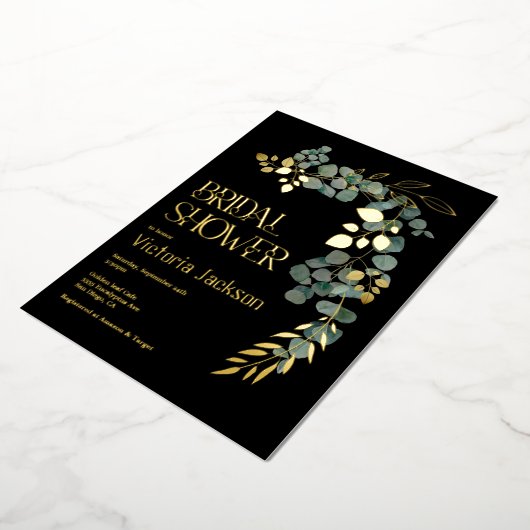 Elegantes Eukalyptus-Blätter-Brautparty Folieneinladung (Gedreht)