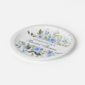 Elegantes Eukalyptus Blue Floral Rose Brautparty Pappteller (Schrägansicht)