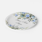 Elegantes Eukalyptus Blue Rose Blumenblättriges Pa Pappteller (Schrägansicht)