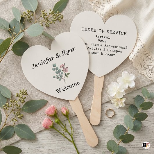 Elegantes Eukalyptus-Blumenherz-Hochzeitsprogramm Fächer