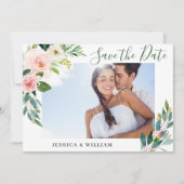Elegantes Eukalyptus Blush Pink Blume Hochzeitsfes Save The Date (Vorderseite)