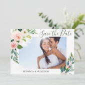 Elegantes Eukalyptus Blush Pink Blume Hochzeitsfes Save The Date (Stehend Vorderseite)