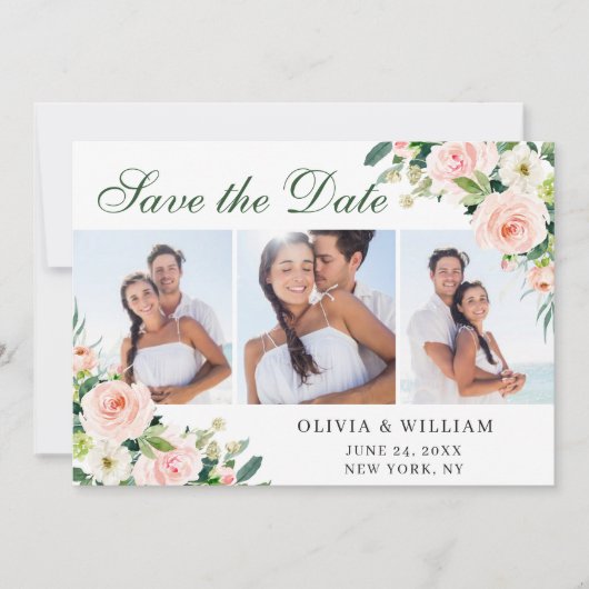 Elegantes Eukalyptus Blush Pink Blume Hochzeitsfes Save The Date (Vorderseite)