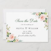 Elegantes Eukalyptus Blush Pink Blume Hochzeitsfes Save The Date (Rückseite)
