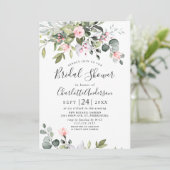 Elegantes Eukalyptus Blush Rose Brautparty Einladung (Stehend Vorderseite)