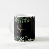 Elegantes Eukalyptus Botanical Gold Monogram Scrip Kaffeetasse (Vorderseite Links)
