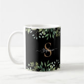 Elegantes Eukalyptus Botanical Gold Monogram Scrip Kaffeetasse (Links)