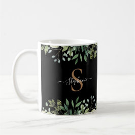 Elegantes Eukalyptus Botanical Gold Monogram Scrip Kaffeetasse