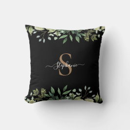 Elegantes Eukalyptus Botanical Gold Monogram Scrip Kissen