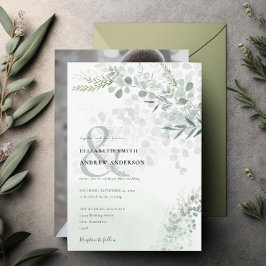 Elegantes Eukalyptus Botanisches Foto Hochzeit Einladung