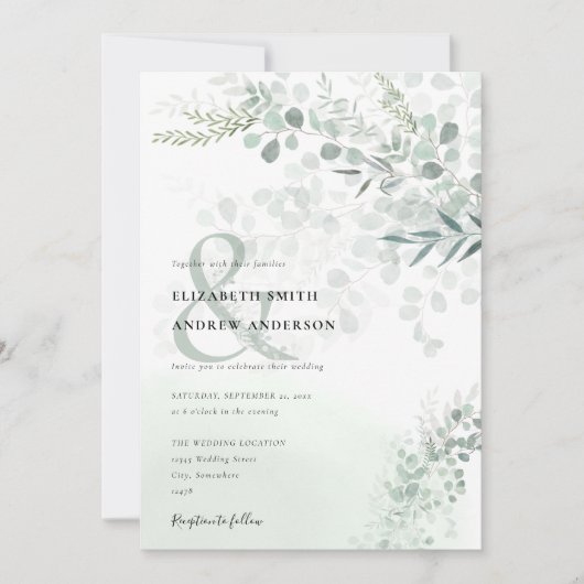 Elegantes Eukalyptus Botanisches Foto Hochzeit Einladung (Vorderseite)