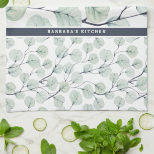 Elegantes Eukalyptus Botanisches Monogramm Geschirrtuch