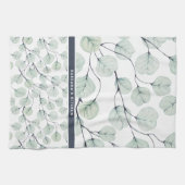 Elegantes Eukalyptus Botanisches Monogramm Geschirrtuch (Horizontal)