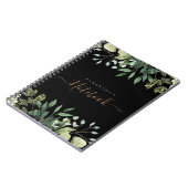 Elegantes Eukalyptus Botanisches Schwarzes Gold-Sc Notizblock (Linke Seite)